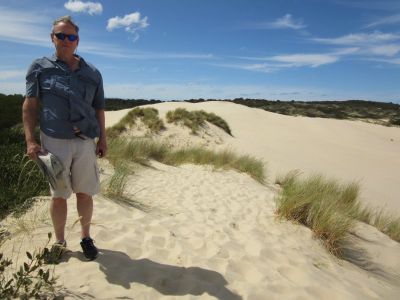 We climb up on a dune - it was hard work