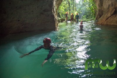 A short swim into the cave mouth