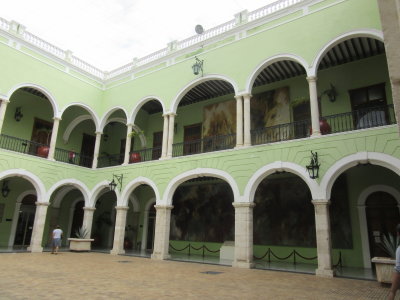 Courtyard inside with many huge paintings