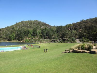 Lovely outdoor swimming pool and grassy area