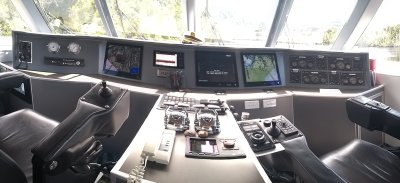 The helm of this modern boat