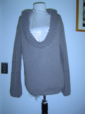 Grey merino wool sweater with deep neck #121