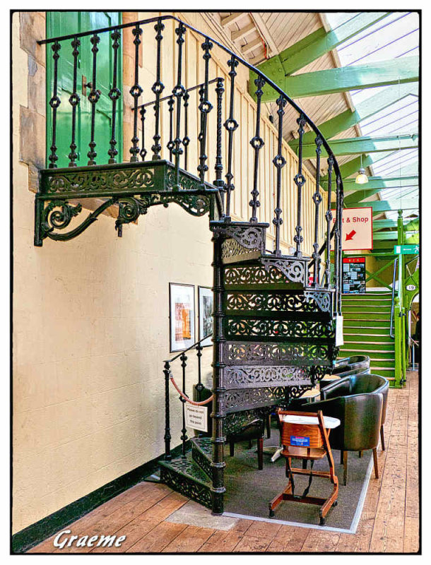 Iron Spiral Staircase and Chairs