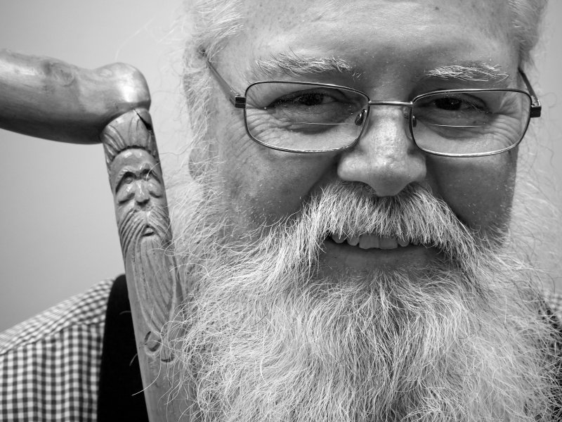 Mac, with his hand carved cane