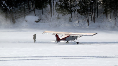 Taking off from a frozen lake