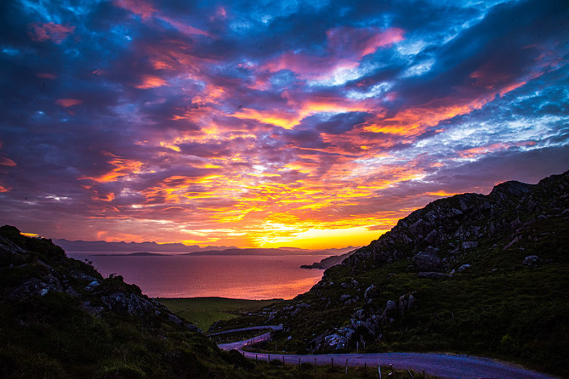 Red Sky in the morning - Sunrise over Kenmare River - as seen from Gortaghig mountain pass