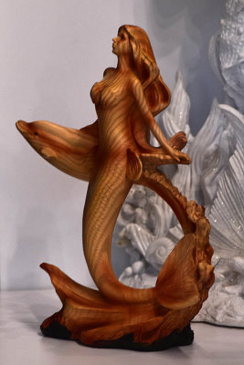 Wooden Mermaid with Dolphin