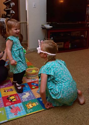 Big Sister's Mask Makes Her Smile