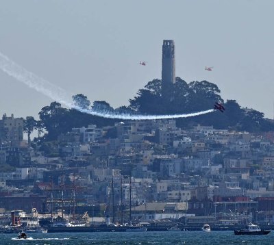 Biplane and Copters by Coit Tower