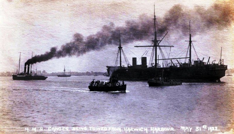 1922, 31ST MAY - DUTCH TUG TOWING AWAY HMS GANGES