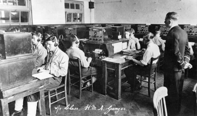 1949-56 - BOY TELS TAKING PART IN A W.T. MORSE TYPING EXERCISE OVERSEEN BY A C.C.O.(W).