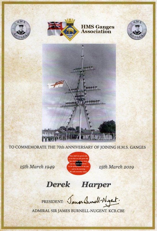1949-2019 15TH MARCH - DEREK HAPER, 70TH CERTIFICATE HMSGA..jpg