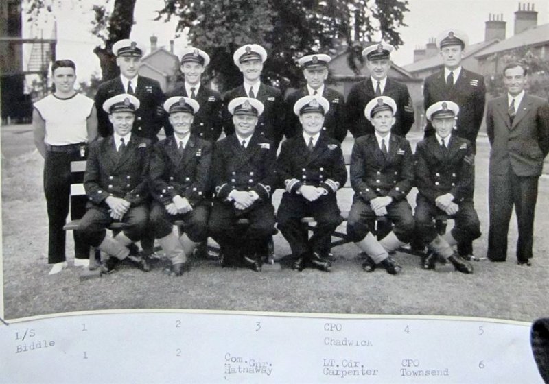 1951-52 - DAVID BRIAN DURNFORD, COLLINGWOOD CLASSES 362 & 363, LT. CDR. CARPENTER, SUB. LT. HATHAWAY, CPOs CHADWICK AND TOWNSEND