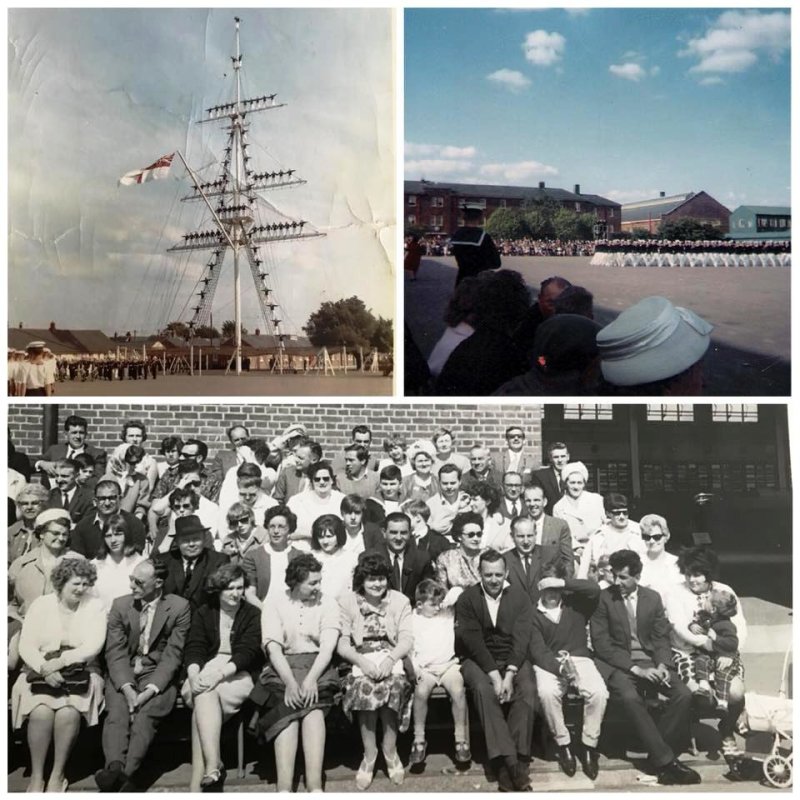 1964, 24TH AUGUST - RALPH EDWARDS, DRAKE DIV. MANNING THE MAST ON PARENTS DAY 1965, MY PARENTS WITH OTHERS.