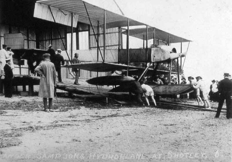 1914c - CDR. SAMSON'S HYDROPLANE BEING PUSHED BACK.JPG