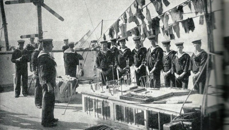 UNDATED - VERY EARLY IMAGE OF SIGNAL BOYS RECEIVING INSTRUCTION ONBOARD SHIP, PROBABLY HMS GANGES.jpg