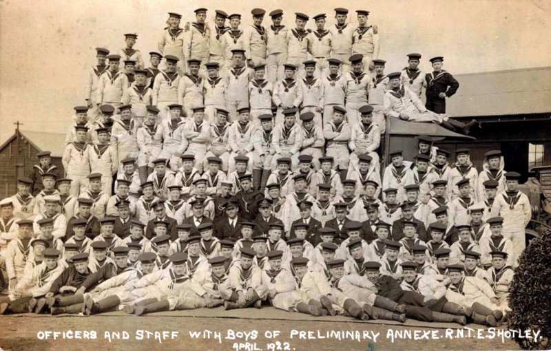 1922,  APRIL -  OFFICERS AND STAFF WITH BOYS OF PRELIMINARY ANNEXE AT RNTE SHOTLEY..jpg