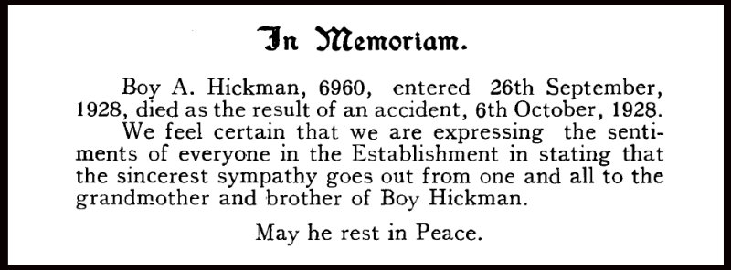 1928 - BOY HICKMAN - IN MEMORIAM - FROM THE SHOTLEY MAGAZINE