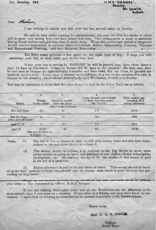 1948 - DICKIE DOYLE, PAY RATES ETC., LETTER SENT TO PARENTS.jpg