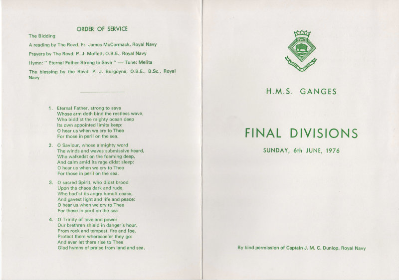 1976, 6TH JUNE - FINAL DIVISIONS, ORDER OF SERVICE, FRONT AND BACK COVERS.jpg