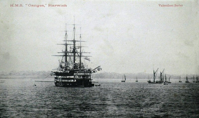 UNDATED - POST CARD SHOWING HMS. GANGES IN HARWICH HARBOUR.jpg