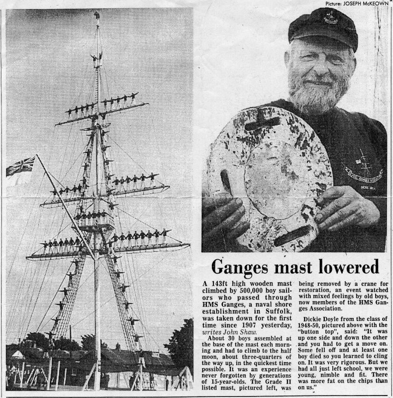 1988, 18TH APRIL - DICKIE DOYLE, MAST RESTORATION, DAILY TELEGRAPH ARTICLE, SEE NOTE BELOW FOR LINKS TO FULL STORY