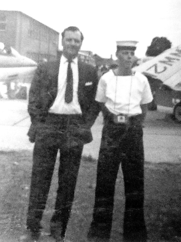 1967 - ANDREW PATTERSON, WITH HIS DAD ON PARENTS DAY, SEA HAWK ON LEFT SEA VENOM ON RIGHT.jpg