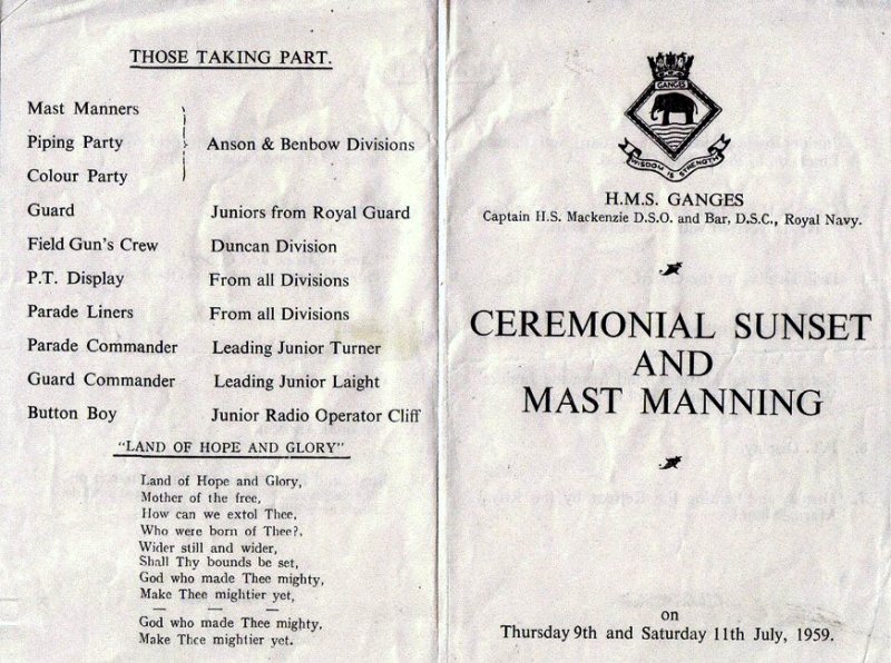 1959, 9TH AND 11TH JULY - PROGRAMME FOR MAST MANNING AND CEREMONIAL SUNSET.jpg