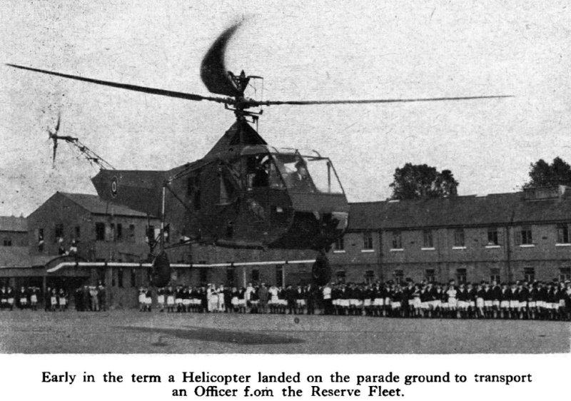 1946 - JIM WORLDING, HELICOPTER LANDS ON THE PARADE GROUND, FROM THE  SHOTLEY MAGAZINE.jpg
