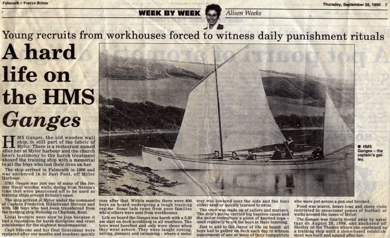 1996, 26TH SEPTEMBER - DICKIE DOYLE, ARTICLE FROM THE FALMOUTH AND PENRYN NEWSPAPER.jpg