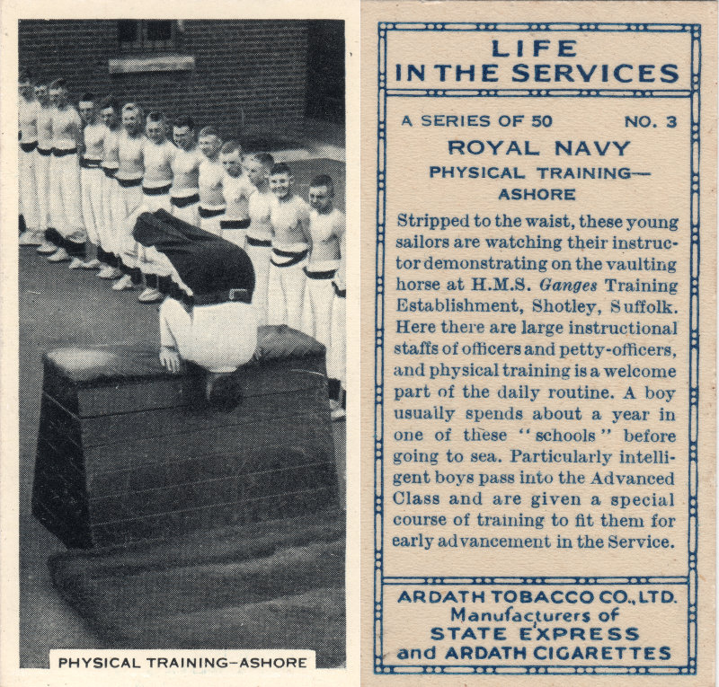 1938 - PHISICAL TRAINING AT GANGES. CIAGARET CARD..jpg