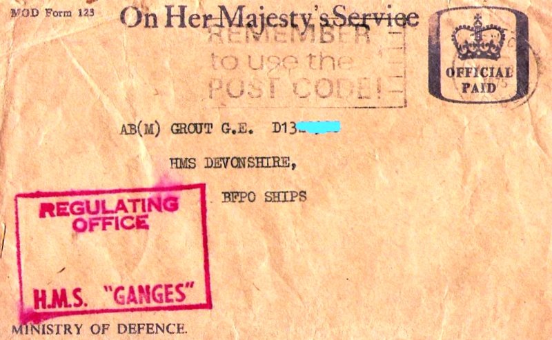 1975 - GERARD GROUT ABLE SEAMAN, THIS ENVELOPE CONTAINED MY DRAFT CHIT TO GANGES, I WORKED IN THE ARMOURY.jpg