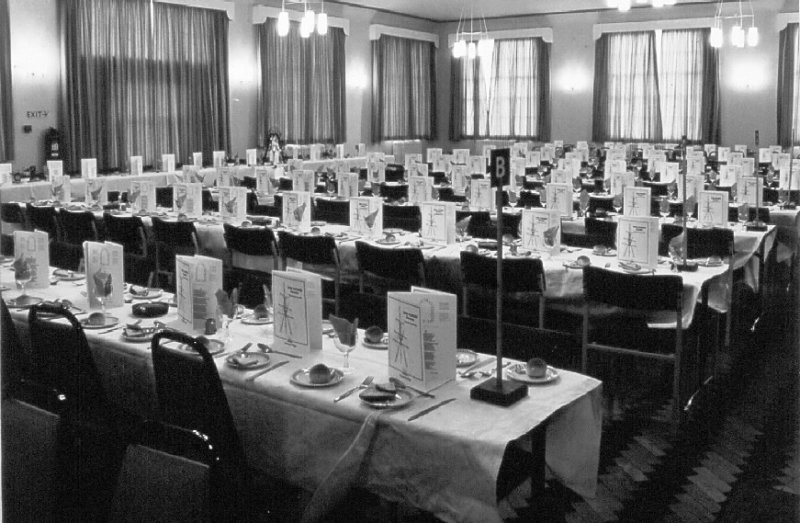 1982 - DICKIE DOYLE, WARDROOM TABLES LAID UP FOR THE HMS GANGES ASSOCIATION REUNION.JPG