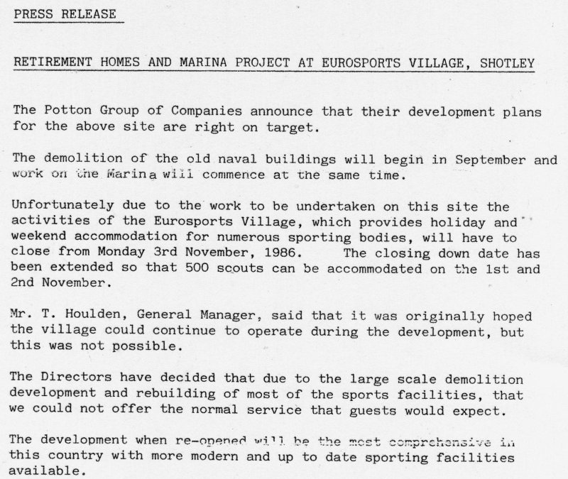 1986 - DICKIE DOYLE, PROPOSED PRESS RELEASE BY J. HUTCHINGSON OF POTTONS RE FUTURE OF GANGES SITE.jpg