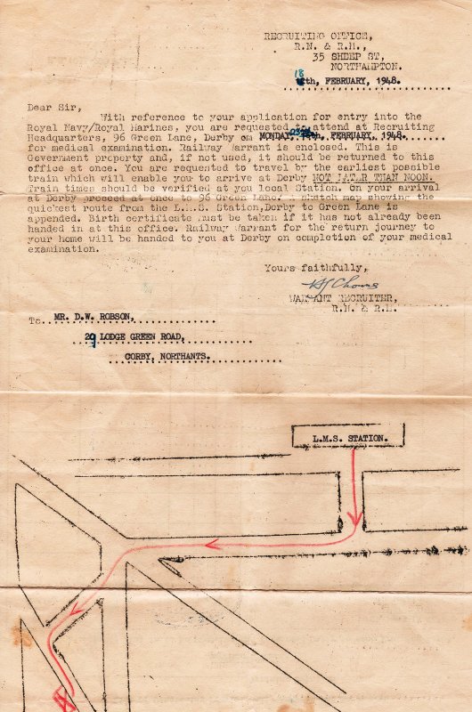 1948 - D.W. ROBSON, LETTER FROM RECRUITING OFFICE, INSTRUCTIONS FOR MEDICAL.jpg