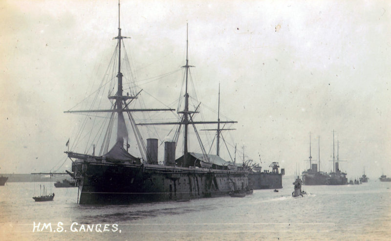 UNDATED - JIM WORLDING, HMS GANGES WITH SUBMARINE PASSING.jpg