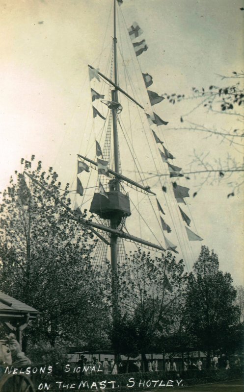 UNDATED - NELSON'S SIGNAL ON THE MAST, NOTE THE CANVAS AROUND THE FIGHTING PLATFORM.jpg