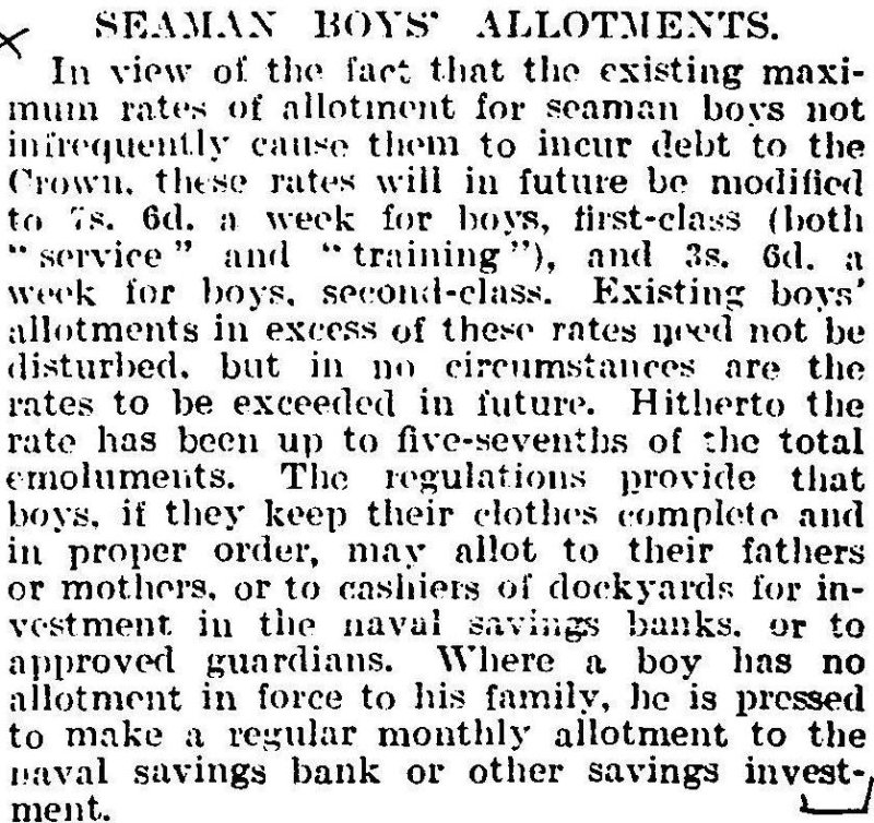1905-2005 - DICKIE DOYLE, PRESS CUTTINGS RE. GANGES, BOYS TRAINING, THEIR PAY AND CONDITIONS ETC., TIMES 04.03.1925.jpg