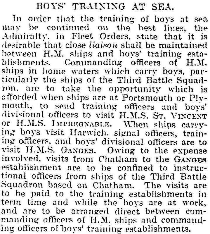 1905-2005 - DICKIE DOYLE, PRESS CUTTINGS RE. GANGES, BOYS TRAINING, THEIR PAY AND CONDITIONS ETC., TIMES 26.11.1927.jpg