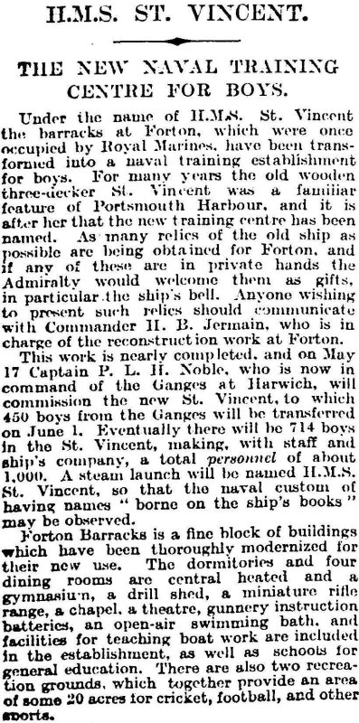 1905-2005 - DICKIE DOYLE, PRESS CUTTINGS RE. GANGES, BOYS TRAINING, THEIR PAY AND CONDITIONS ETC., TIMES 31.03.1927.jpg