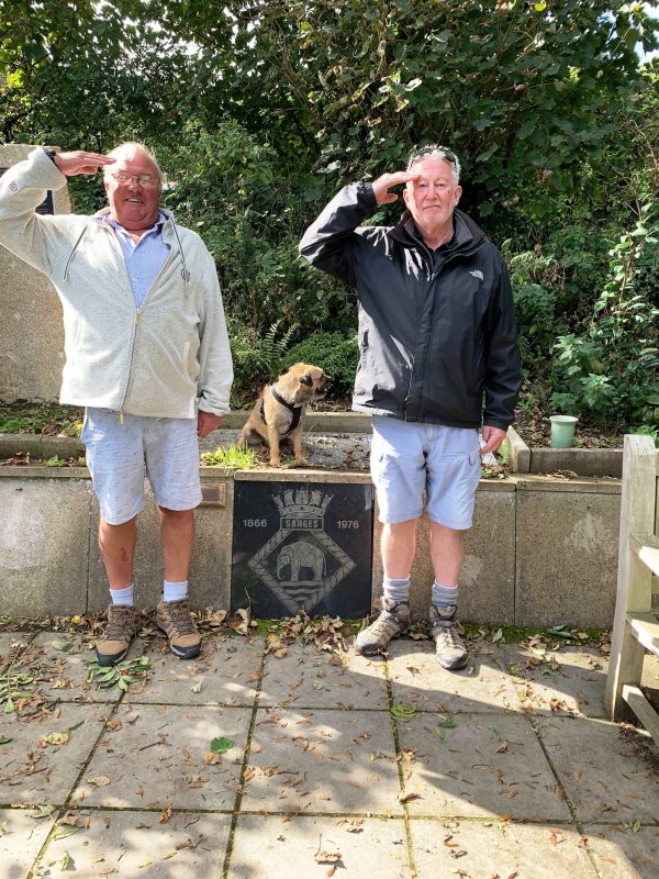 2020 - TREVOR MARTSTON, WITH A RALEIGH BOY, PAYING OUR RESPECTS AT THE GANGES MEMORIAL, MYLOR, WE BOTH JOINED IN 1965