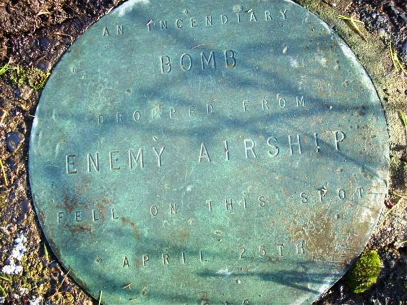 1916, 25TH APRIL - PLAQUE MARKING WHERE AN INCENDIARY BOMB FELL ON THE PARADE GROUND, FROM GODFREY DYKES' WEBSITE.jpg