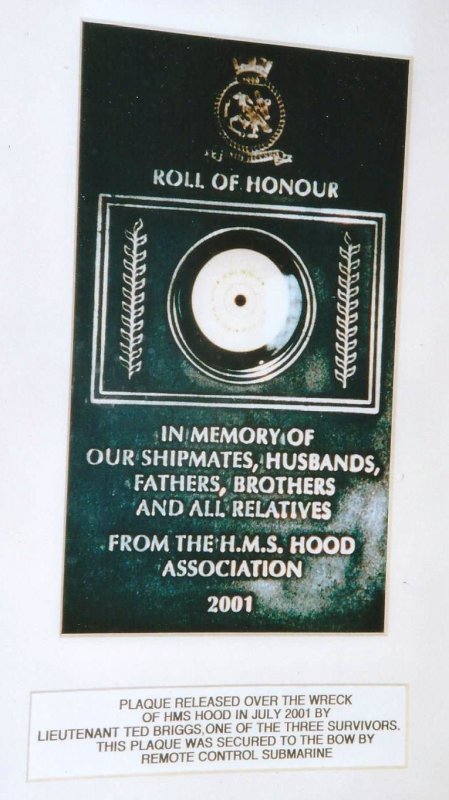 1941, 24TH MAY - DAVID RYE, HMS HOOD, MEMORIALS AT ST. JOHN'S, BOLDRE, PLAQUE PLACED OVER WRECK, L..jpg