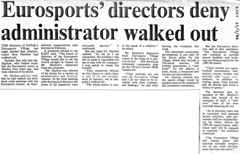 1984, 27TH NOVEMBER - DICKIE DOYLE, FURTHER CUTTING FROM EADT REGARDING SITE'S MANAGEMENT.jpg