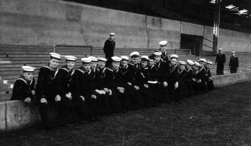 1961, 1ST MARCH - BOYS WATCHING THE NAVY CUP FINAL, GANGES V HMS ARIEL, AT IPSWICH..jpg