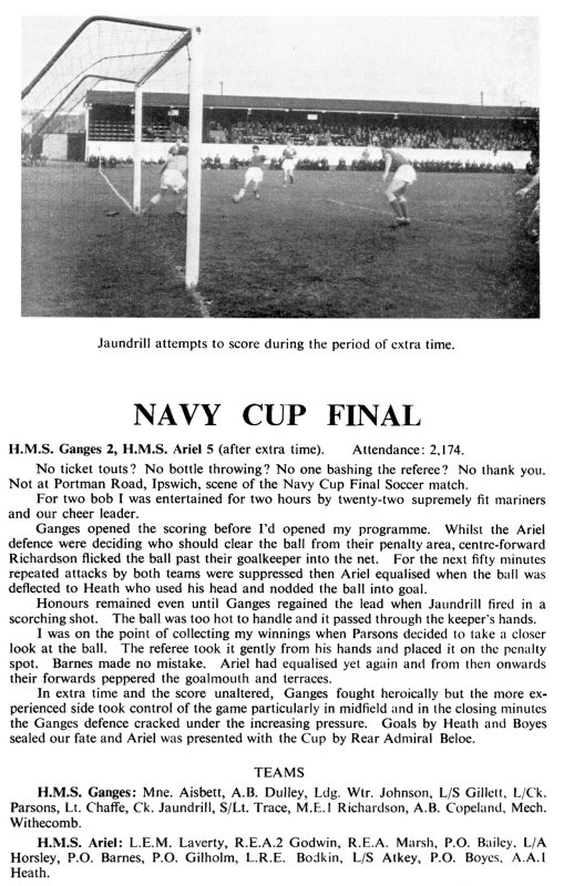 1961, 1ST MARCH - NAVY CUP FINAL, GANGES V HMS ARIEL, AT IPSWICH, FROM THE SHOTLEY MAGAZINE..jpg