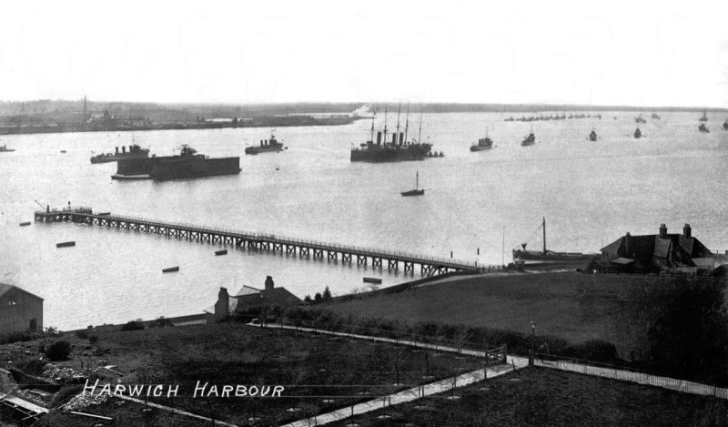 UNDATED - HARWICH HARBOUR, WITH SHOTLEY PIER AND FLOATING DRY DOCK..jpg