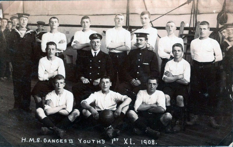 1908 - HMS GANGES II, YOUTH'S FIRST X1 FOOTBALL TEAM..jpg