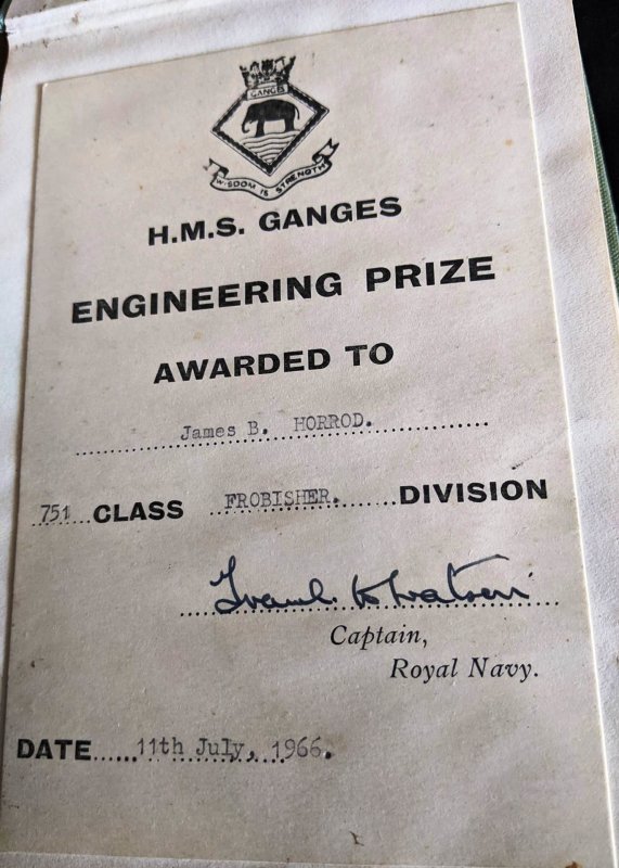 1965, 31ST AUGUST - JAMES B. HORROD, 01., 78 RECR., FROBISHER, 751 CLASS, ENGINEERING PRIZE CERT..jpg