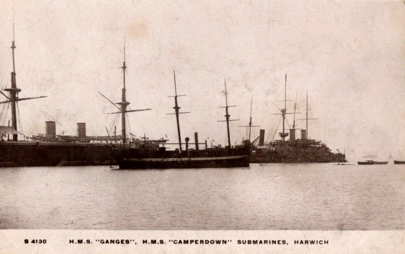 UNDATED - HMS GANMGES, HMS CAMPERDOWN & SUBMARINES AT HARWICH.jpg